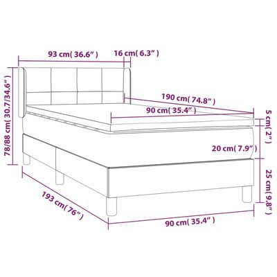 vidaXL Box spring postel s matrací světle šedá 90x190 cm samet