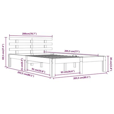 vidaXL Rám postele šedý masivní dřevo 200 x 200 cm