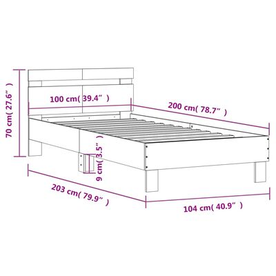 vidaXL Rám postele s čelem šedý sonoma 100 x 200 cm kompozitní dřevo