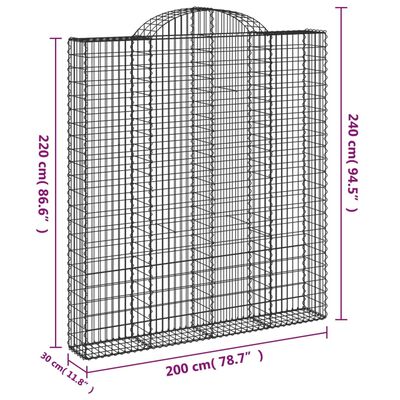 vidaXL Klenuté gabionové koše 18ks 200x30x220/240cm pozinkované železo