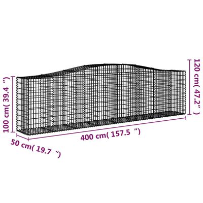 vidaXL Klenuté gabionové koše 3 ks 400x50x100/120cm pozinkované železo