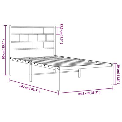 vidaXL Kovový rám postele s čelem bílý 80 x 200 cm