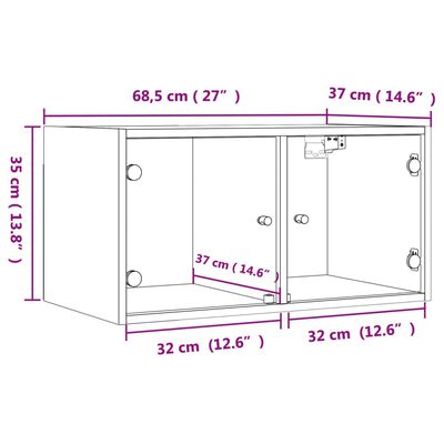 vidaXL Nástěnné skříňky skleněná dvířky 2 ks kouřový dub 68,5x37x35 cm