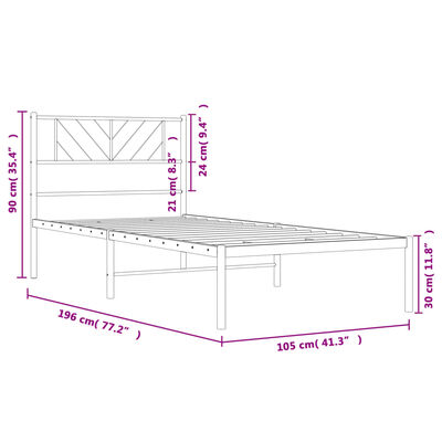 vidaXL Kovový rám postele s čelem bílý 100 x 190 cm