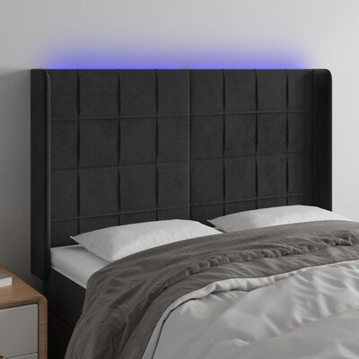 vidaXL Čelo postele s LED černé 147 x 16 x 118/128 cm samet