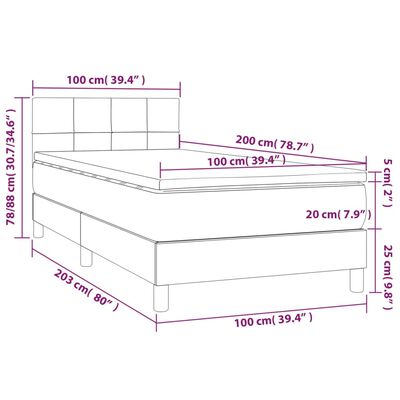 vidaXL Box spring postel s matrací a LED modrá 100x200 cm textil