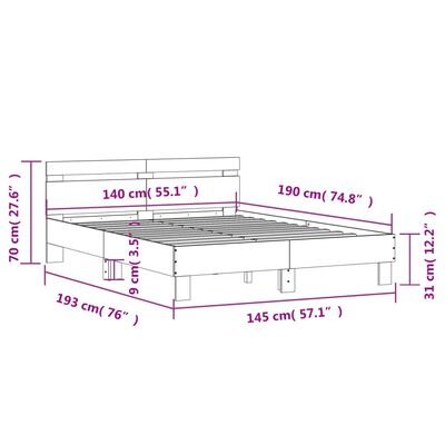 vidaXL Rám postele s čelem hnědý dub 140 x 190 cm kompozitní dřevo