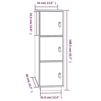 vidaXL Skříň highboard medově hnědá 34x40x108,5 cm masivní borovice