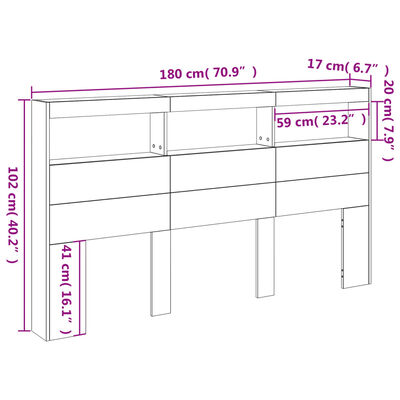 vidaXL Čelo postele s úložným prostorem a LED černé 180 x 17 x 102 cm