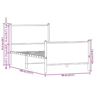 vidaXL Kovový rám postele bez matrace kouřový dub 75 x 190 cm