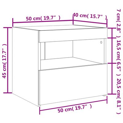 vidaXL Noční stolky s LED osvětlením 2 ks bílé 50 x 40 x 45 cm