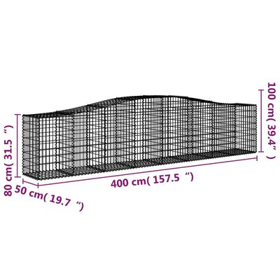 vidaXL Klenuté gabionové koše 5 ks 400x50x80/100 cm pozinkované železo