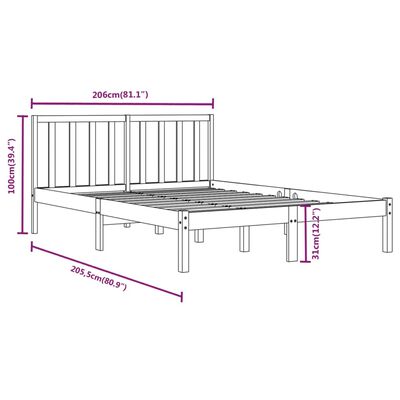 vidaXL Rám postele černý masivní borovice 200 x 200 cm