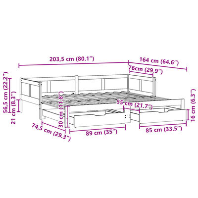 vidaXL Válenda s přistýlkou a zásuvkami bez matrace 80x200 cm