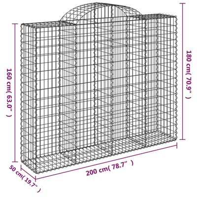 vidaXL Klenuté gabionové koše 6 ks 200x50x160/180cm pozinkované železo