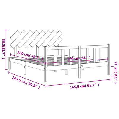 vidaXL Rám postele s čelem černý 160 x 200 cm masivní dřevo