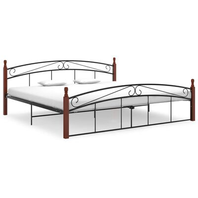 vidaXL Rám postele černý kov a masivní dubové dřevo 200 x 200 cm