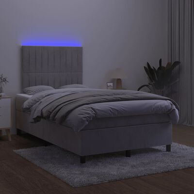 vidaXL Box spring postel s matrací a LED světle šedá 120x190 cm samet