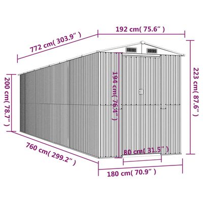 vidaXL Zahradní kůlna antracitová 192 x 772 x 223 cm pozinkovaná ocel