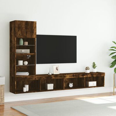 vidaXL 4dílná obývací stěna s LED kouřový dub kompozitní dřevo