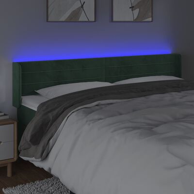 vidaXL Čelo postele s LED tmavě zelené 203 x 16 x 78/88 cm samet