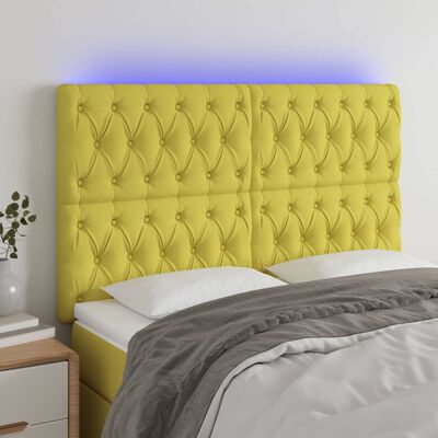 vidaXL Čelo postele s LED zelené 144x7x118/128 cm textil