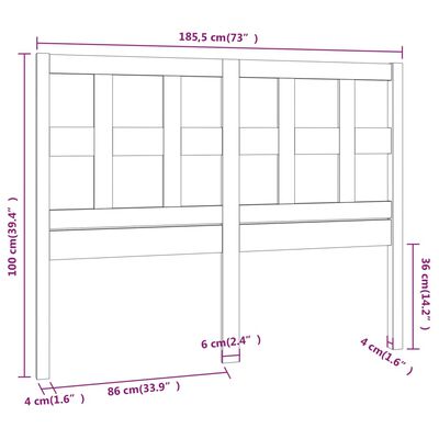 vidaXL Čelo postele černé 185,5 x 4 x 100 cm masivní borovice