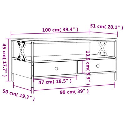 vidaXL Konferenční stolek dub sonoma 100 x 51 x 45 cm kompozitní dřevo