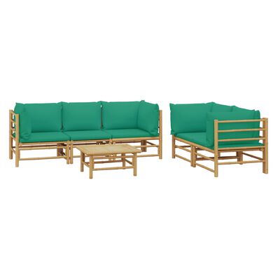 vidaXL 6dílná zahradní sedací souprava se zelenými poduškami bambus