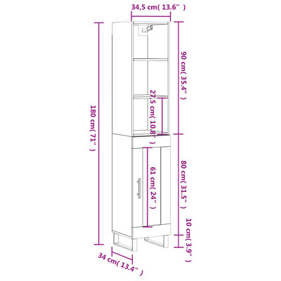 vidaXL Skříň highboard betonově šedá 34,5x34x180 cm kompozitní dřevo