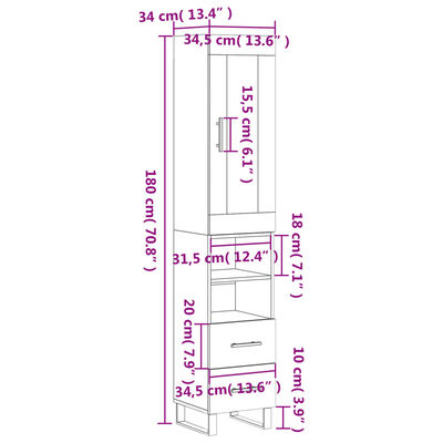 vidaXL Skříň highboard bílá 34,5 x 34 x 180 cm kompozitní dřevo