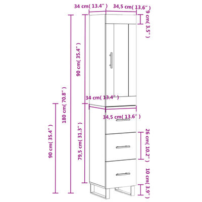 vidaXL Skříň highboard šedá sonoma 34,5 x 34 x 180 cm kompozitní dřevo