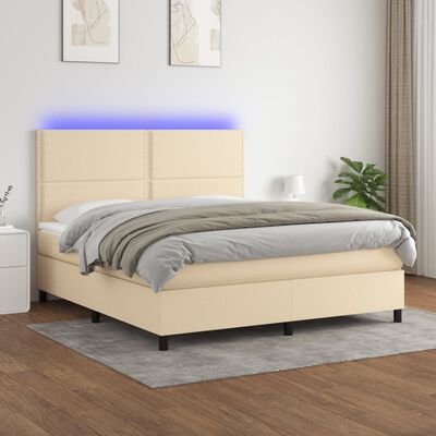 vidaXL Box spring postel s matrací a LED krémová 160x200 cm textil