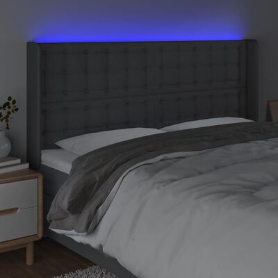 vidaXL Čelo postele s LED tmavě šedé 183 x 16 x 118/128 cm textil