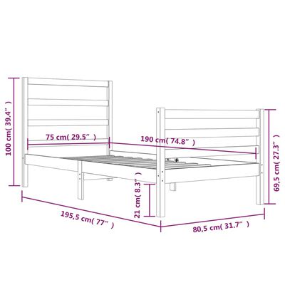 vidaXL Rám postele černý masivní borovice 75 x 190 cm malé jednolůžko