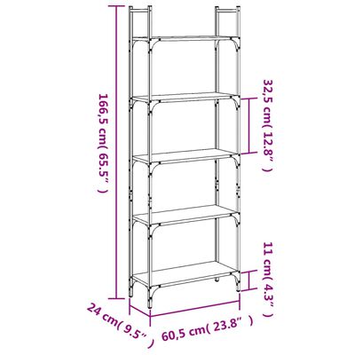 vidaXL Knihovna s 5 policemi kouřový dub 60,5 x 24 x 166,5 cm kompozit