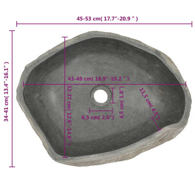 vidaXL Umyvadlo říční kámen oválné (45–53) x (34–41) cm