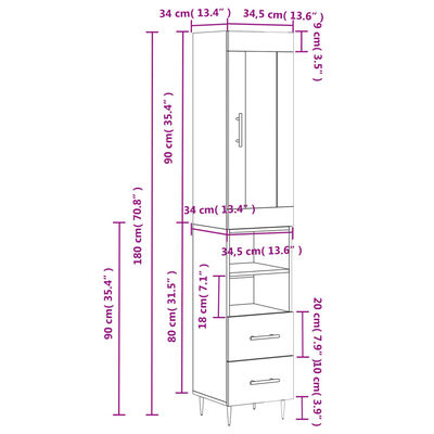 vidaXL Skříň highboard šedá sonoma 34,5 x 34 x 180 cm kompozitní dřevo