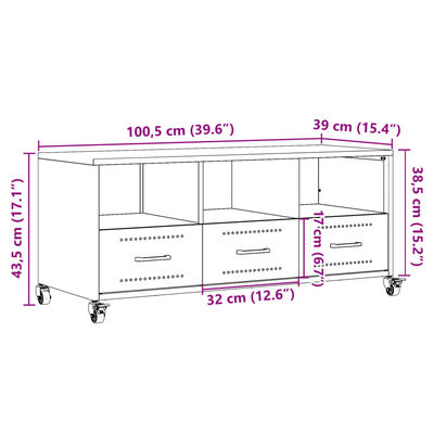 vidaXL TV skříňka bílá 100,5 x 39 x 43,5 cm ocel