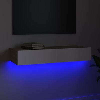vidaXL TV skříňka s LED osvětlením bílá a dub sonoma 90 x 35 x 15,5 cm