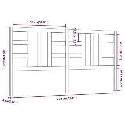 vidaXL Čelo postele medově hnědé 206 x 4 x 100 cm masivní borovice