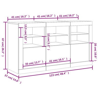 vidaXL Příborník s LED osvětlením dub sonoma 123 x 37 x 67 cm