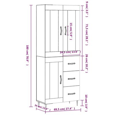 vidaXL Skříň highboard bílá 69,5 x 34 x 180 cm kompozitní dřevo