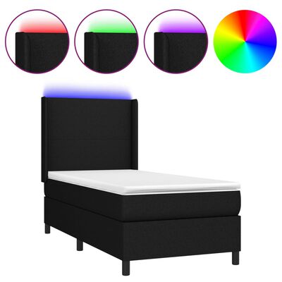 vidaXL Box spring postel s matrací a LED černá 90x190 cm textil