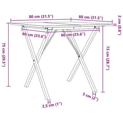 vidaXL Jídelní stůl s X rámem 80 x 80 x 75 cm borové dřevo a litina