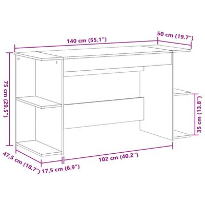 vidaXL Psací stůl hnědý dub 140 x 50 x 75 cm kompozitní dřevo