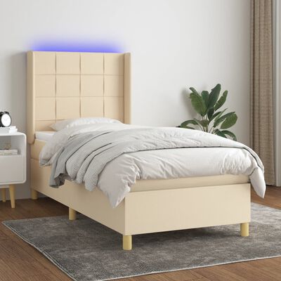 vidaXL Box spring postel s matrací a LED krémová 80 x 200 cm textil