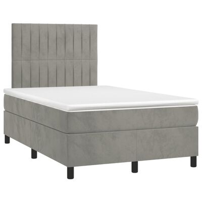 vidaXL Box spring postel s matrací a LED světle šedá 120x190 cm samet