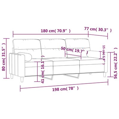 vidaXL 3místná pohovka s polštáři krémová 180 cm textil