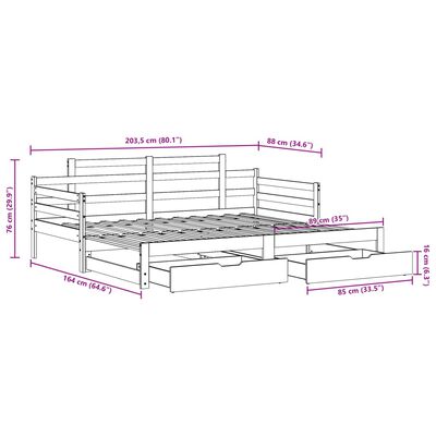 vidaXL Válenda s přistýlkou a zásuvkami bílá 80x200 cm masiv borovice